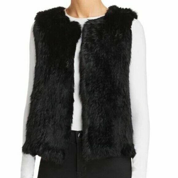 NWOT 525 America Luxe Black Rabbit Fur Vest Jacket Open Front Sleeveless S - Picture 8 of 8